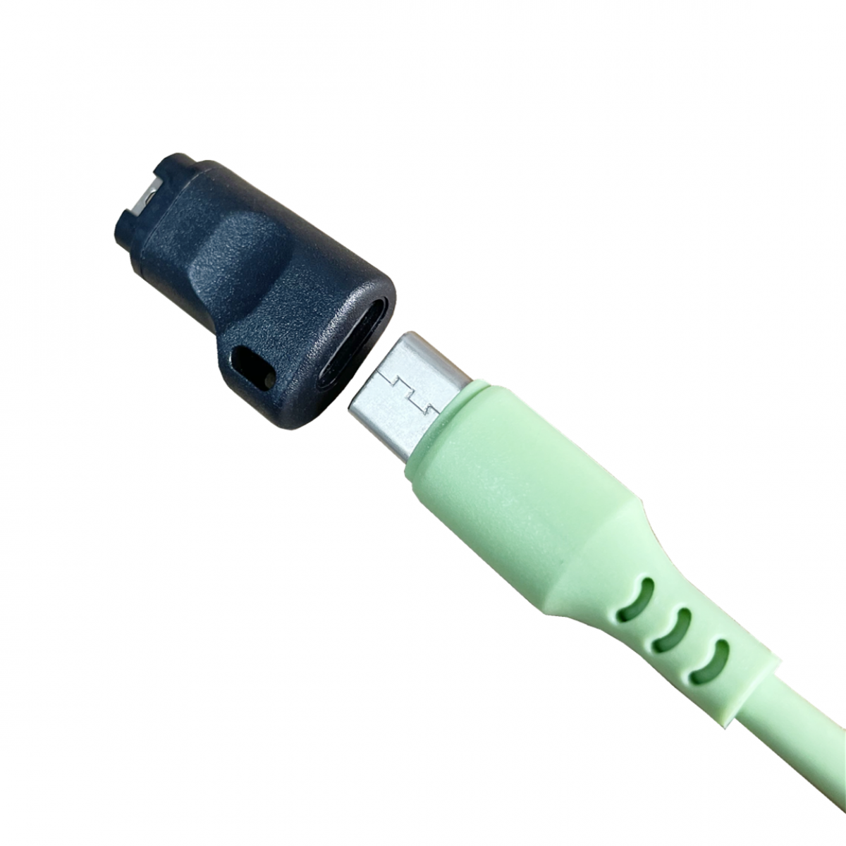 Zielony i czarny kabel USB-C z odłączonym czarnym złączem.