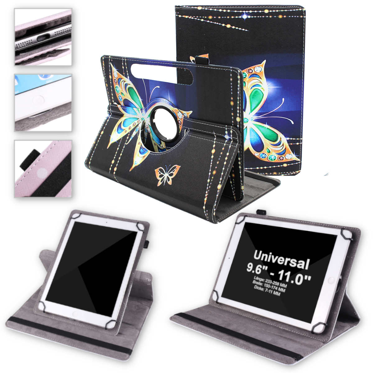 WIGENTO Universelle 360 Kunststoff Motiv / Cover mit Druck Rotation Silikon Tablethülle Aocwei Grad für Schwarz Kunstleder, Tasche / aufstellbare Full