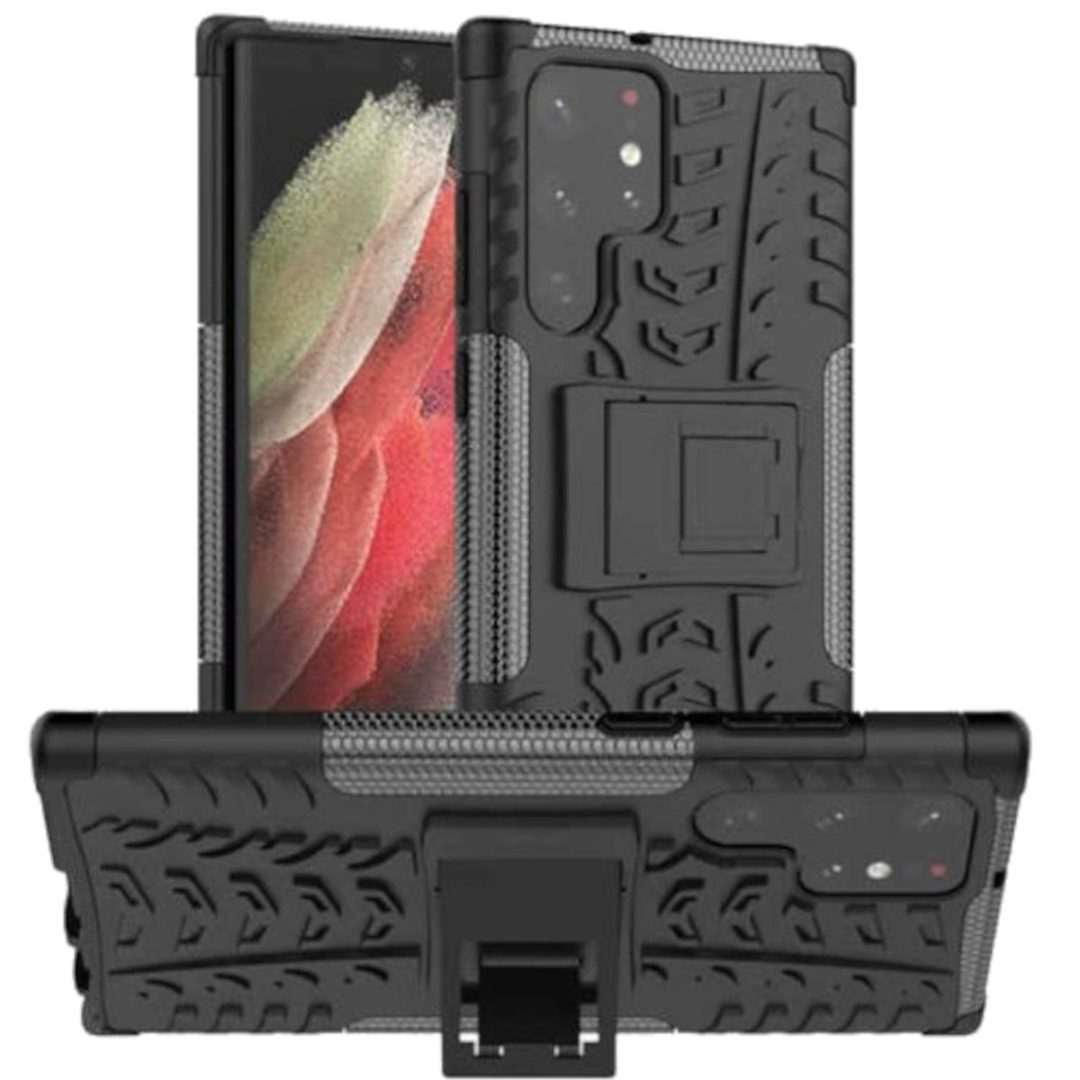 Hybridcase Backcover, Outdoor WIGENTO Samsung, Kunststoff robust Ultra Galaxy Schwarz 5G, Hülle aufstellbar, & S22