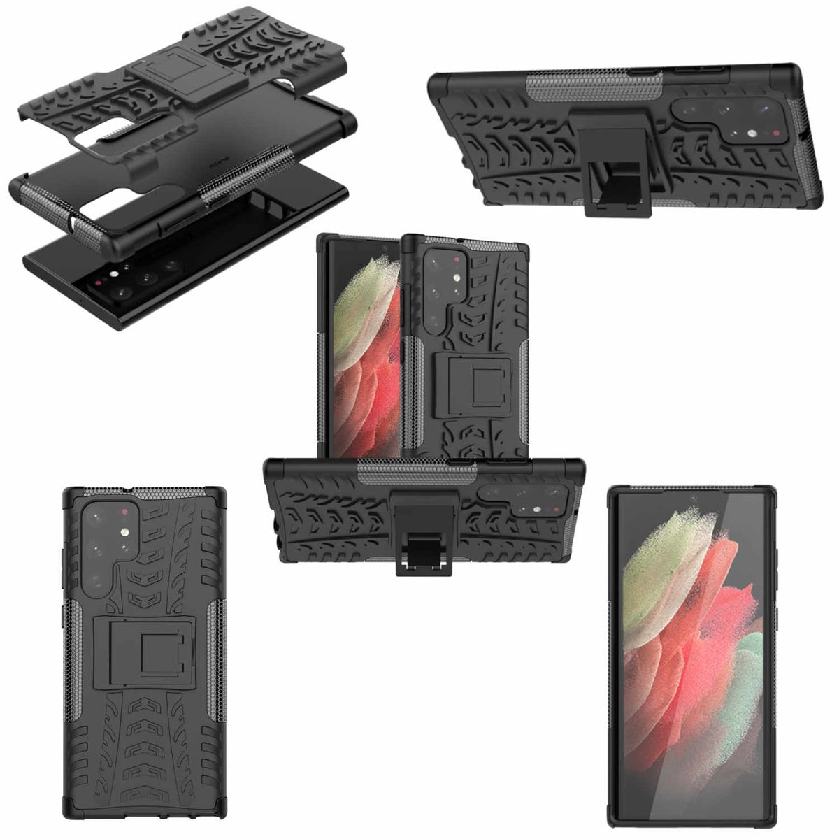 WIGENTO Hybridcase Schwarz aufstellbar, Outdoor Samsung, S22 Galaxy 5G, Ultra Hülle Backcover, Kunststoff & robust