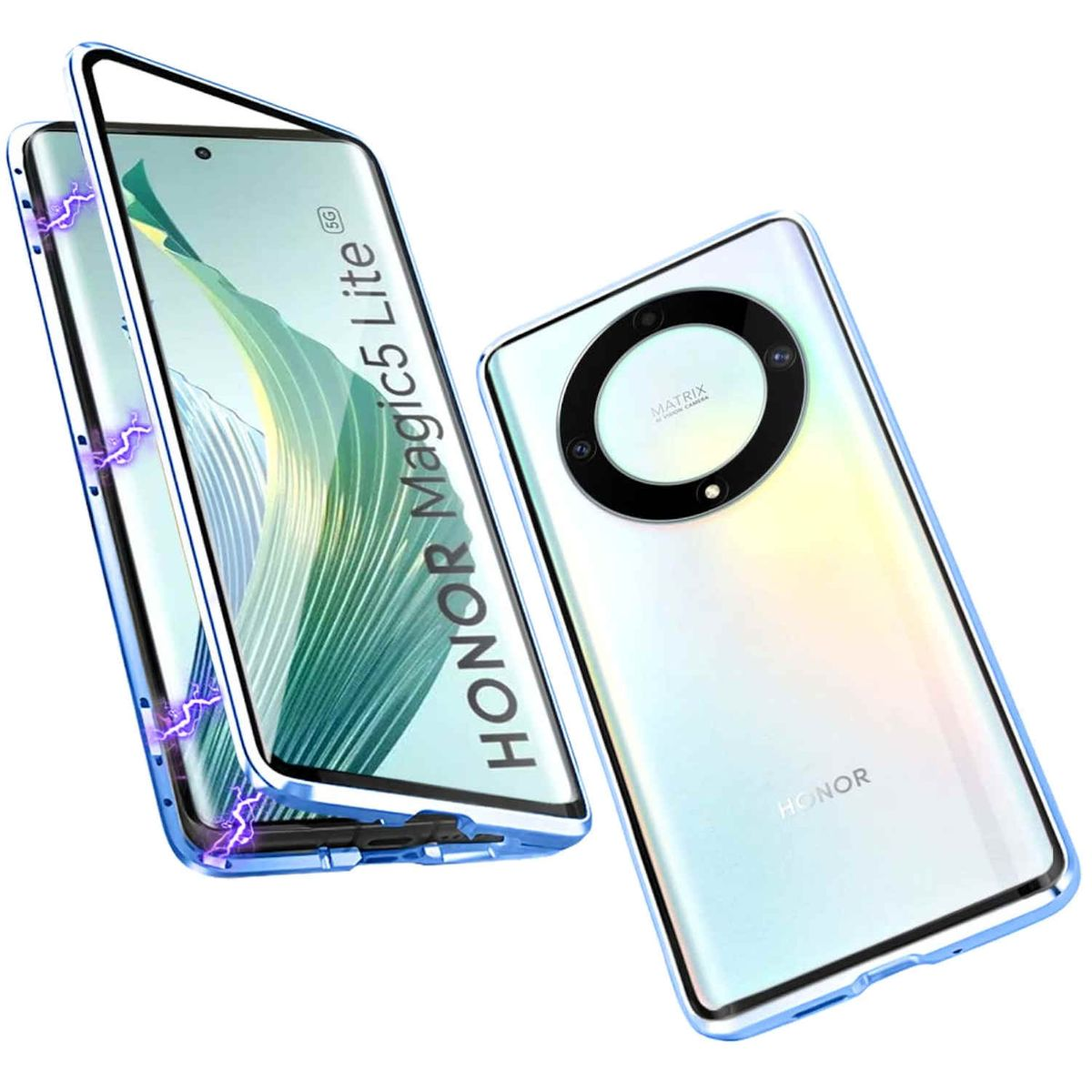Honor, / Transparent Full Beidseitiger 5 Metall Grad Cover, Glas Hülle, Lite, Blau 360 WIGENTO Magnet Magic