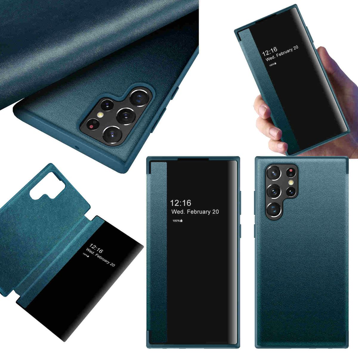 WIGENTO Mirror S23 Wake Samsung, 5G, View Funktion, Hülle Ultra UP Galaxy Bookcover, Smart Grün mit