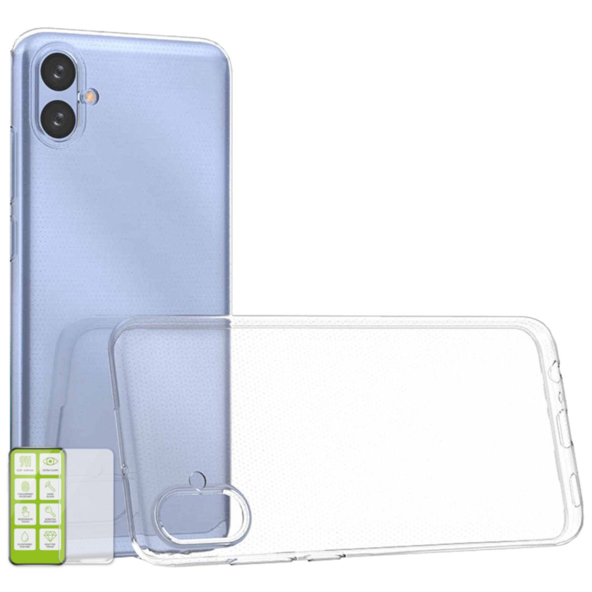 WIGENTO Produktset Hart Silikon H9 A04e, Backcover, + Hülle TPU Folie, Panzer Samsung, Glas Galaxy Transparent dünn