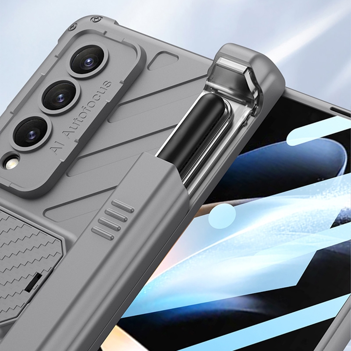 WIGENTO Armor Flip Kunststoff Design Hülle Fold4 5G, Full aufstellbar, Galaxy Samsung, Z Grau Cover