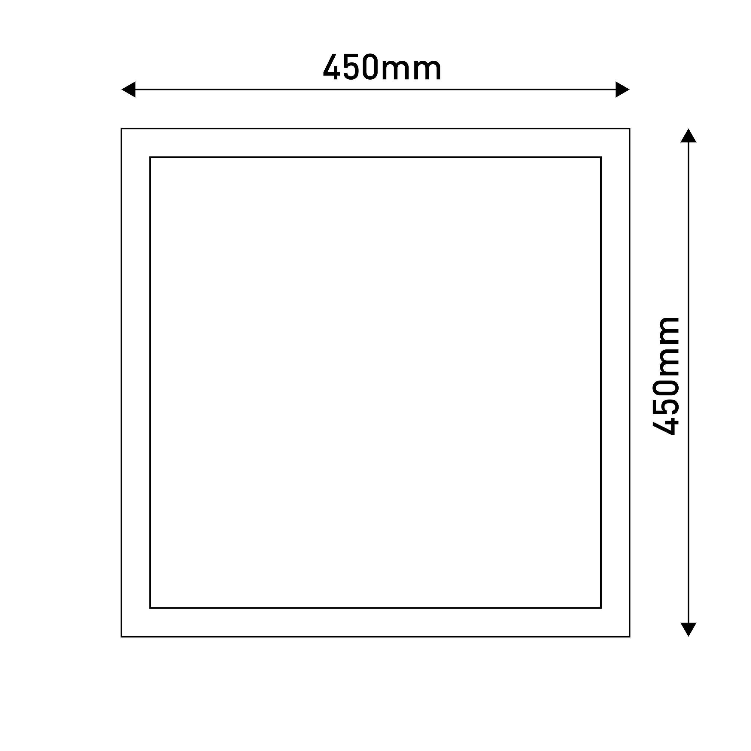 Quadrat mit den Maßen 450mm x 450mm, umrandet mit einem schwarzen Rand.
