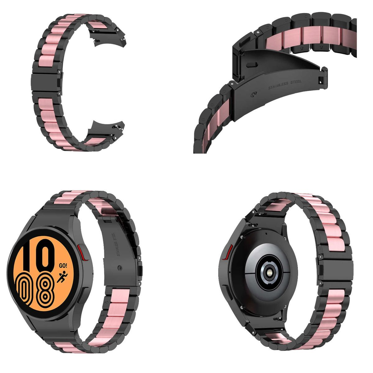 WIGENTO Deluxe Edelstahl / / / mm Metall Armband, Ersatzarmband, Galaxy 40 / Classic 4 43 / mm 5 44 / Watch 46 Watch Schwarz 4 Pink 6 6 mm, / 42 5 Pro 47 45mm / Watch Samsung