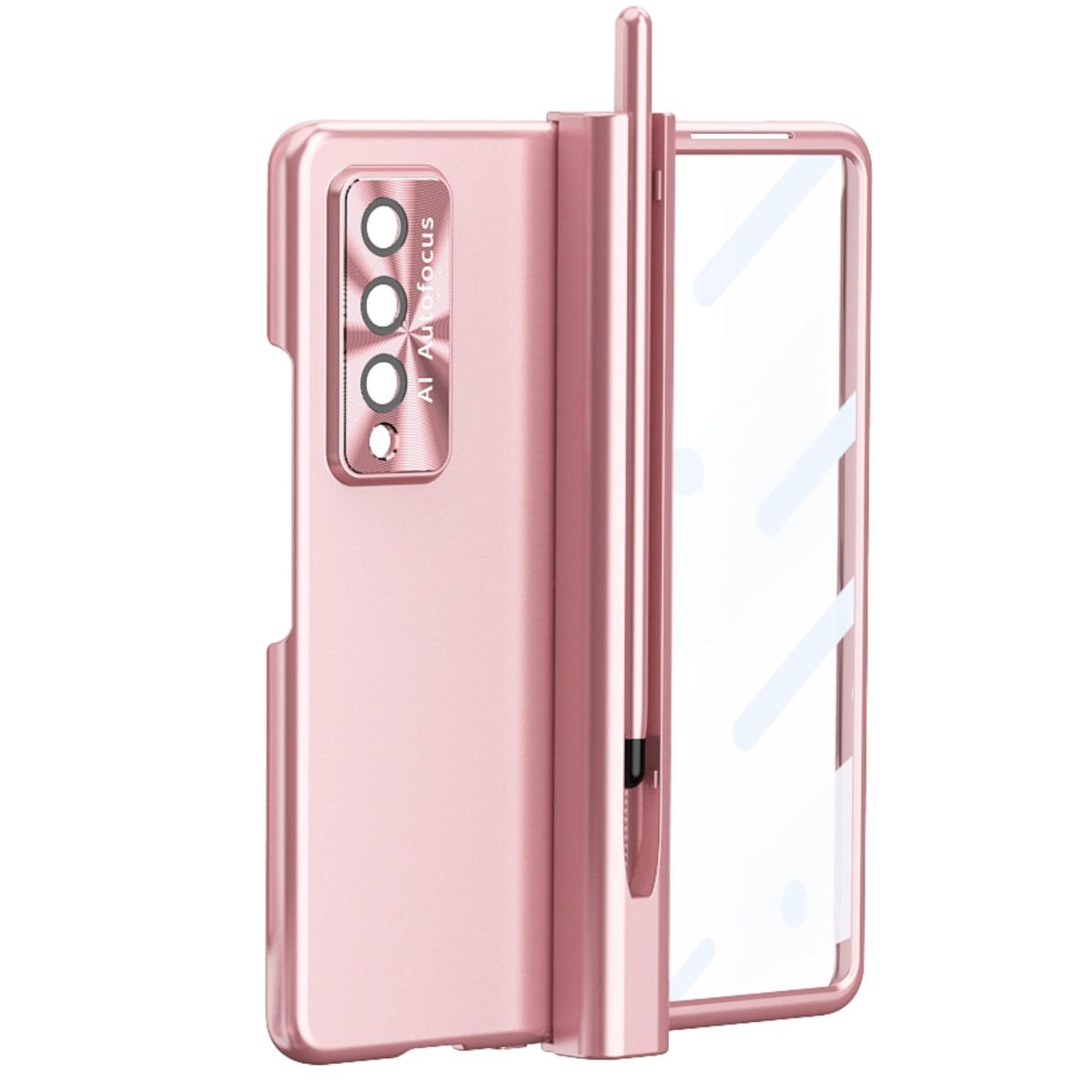Stift Z Samsung, 5G, WIGENTO Cover, + Vollschutz & Fold3 Hülle Linsenschutz, Full Magnetische Galaxy Pink