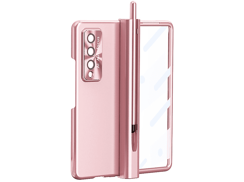 WIGENTO Magnetische Vollschutz Hülle + Stift & Linsenschutz, Full Cover, Samsung, Galaxy Z Fold3 5G, Pink
