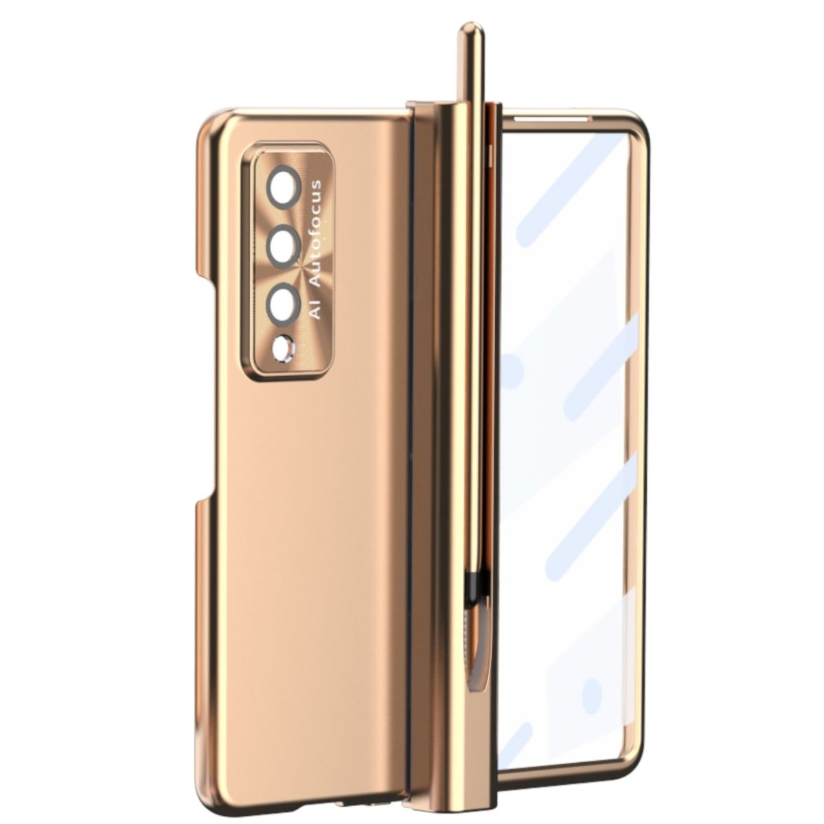 WIGENTO Magnetische Vollschutz Kunststoff Hülle & Cover, 5G, Galaxy Z + Samsung, Gold Linsenschutz, Stift Full Fold3