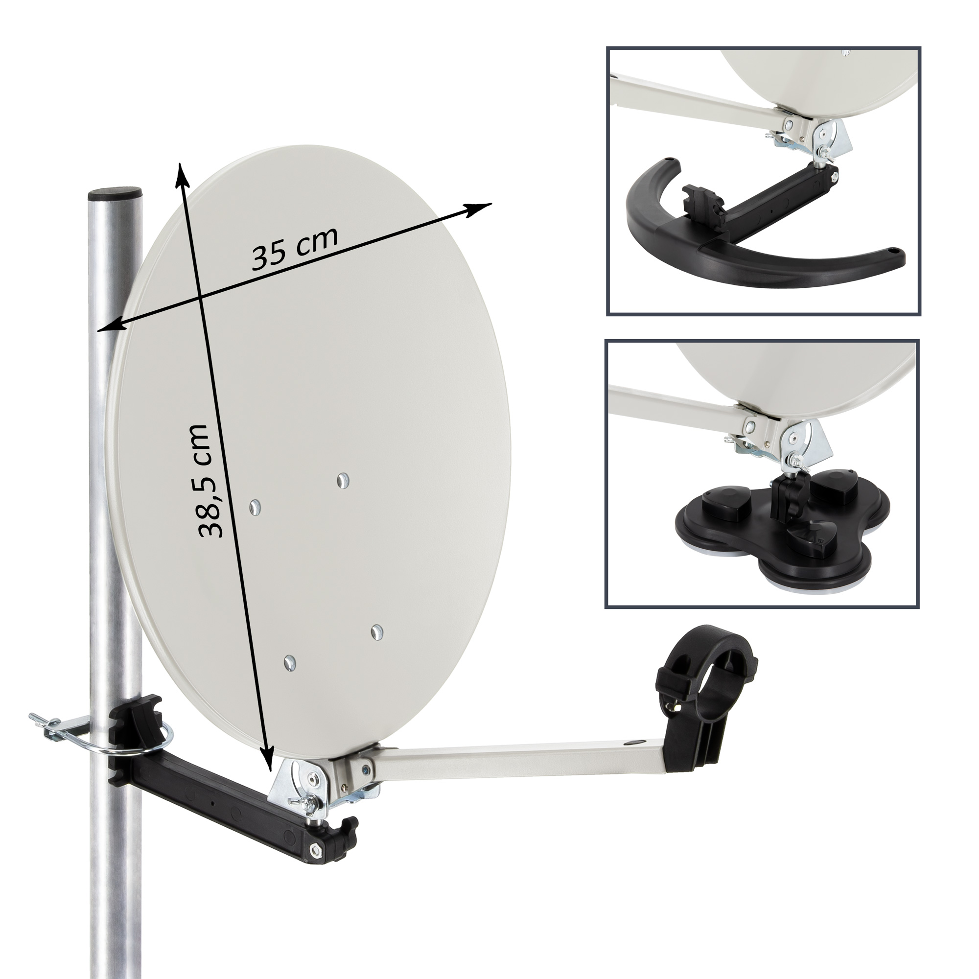Camping Tischhalter Masthalter Anlage Satellitenschüssel TV Koffer Saugfuß SAT Antenne im PREMIUMX kompakt Satelliten
