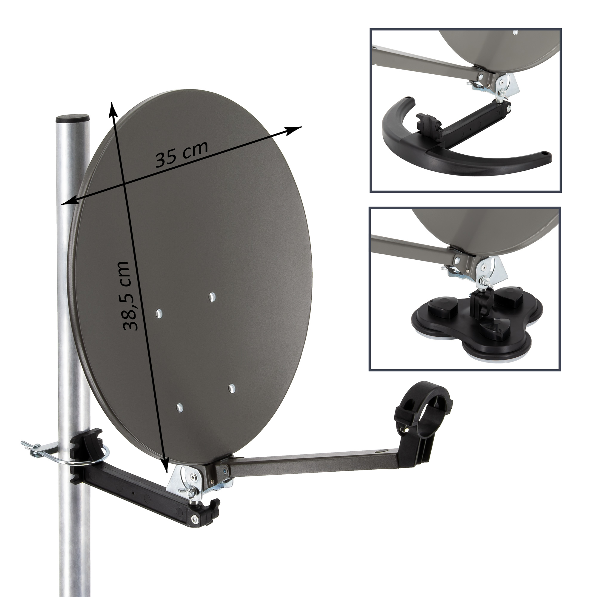 Kabel LNB Koffer SAT Anlage LNB) PREMIUMX F-Stecker Single Camping (35 Finder Satelliten Anlage Single im Sat 10m cm,