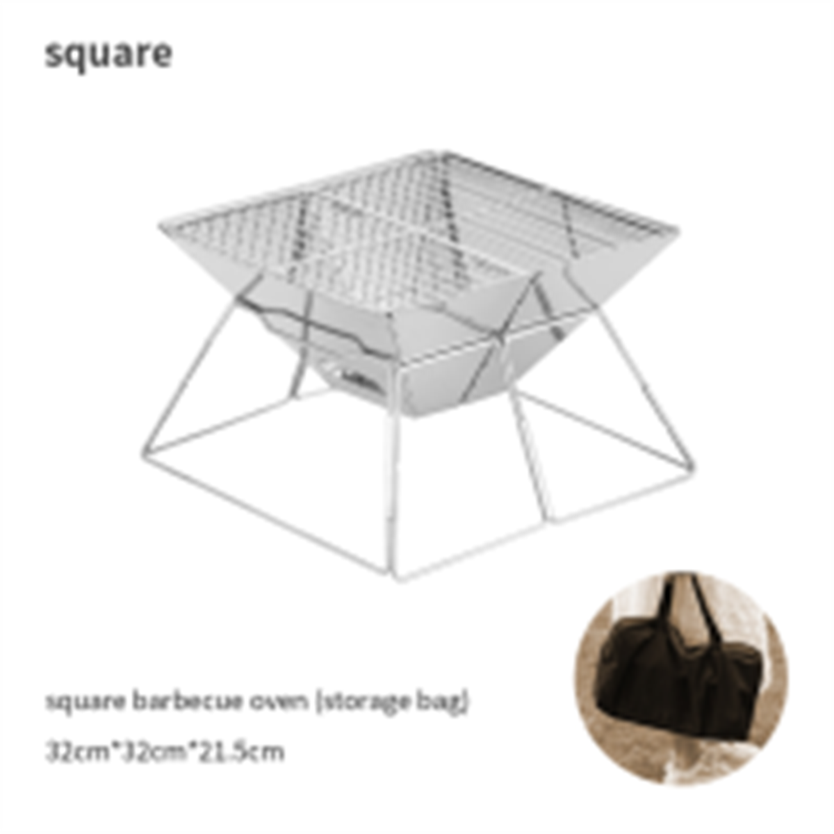 Ein quadratischer Grillofen mit schwarzer Tragetasche, auf weißer Oberfläche platziert.