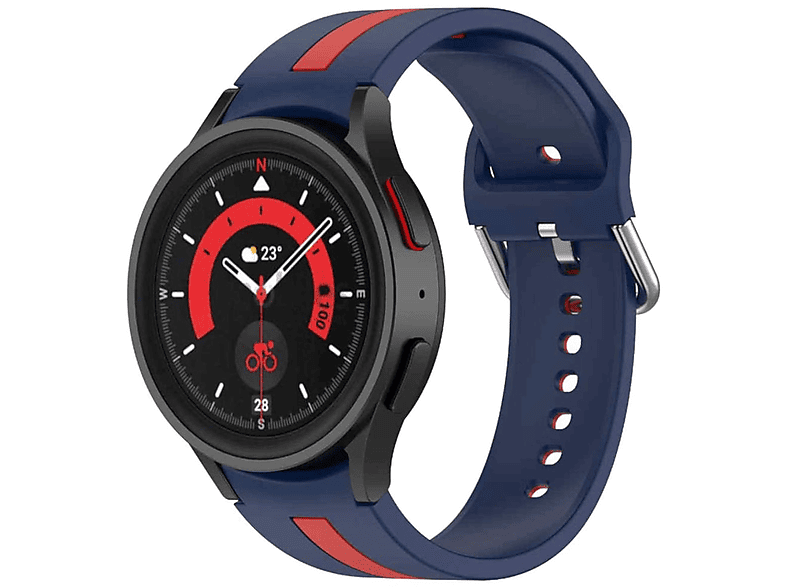 WIGENTO Kunststoff / 5 / 6 / 4 6 mm Pro 44 40 Ersatzarmband, / Silikon Samsung, Design 45mm / Watch / 4, Watch Blau Band, Sport Galaxy Watch Rot 5 