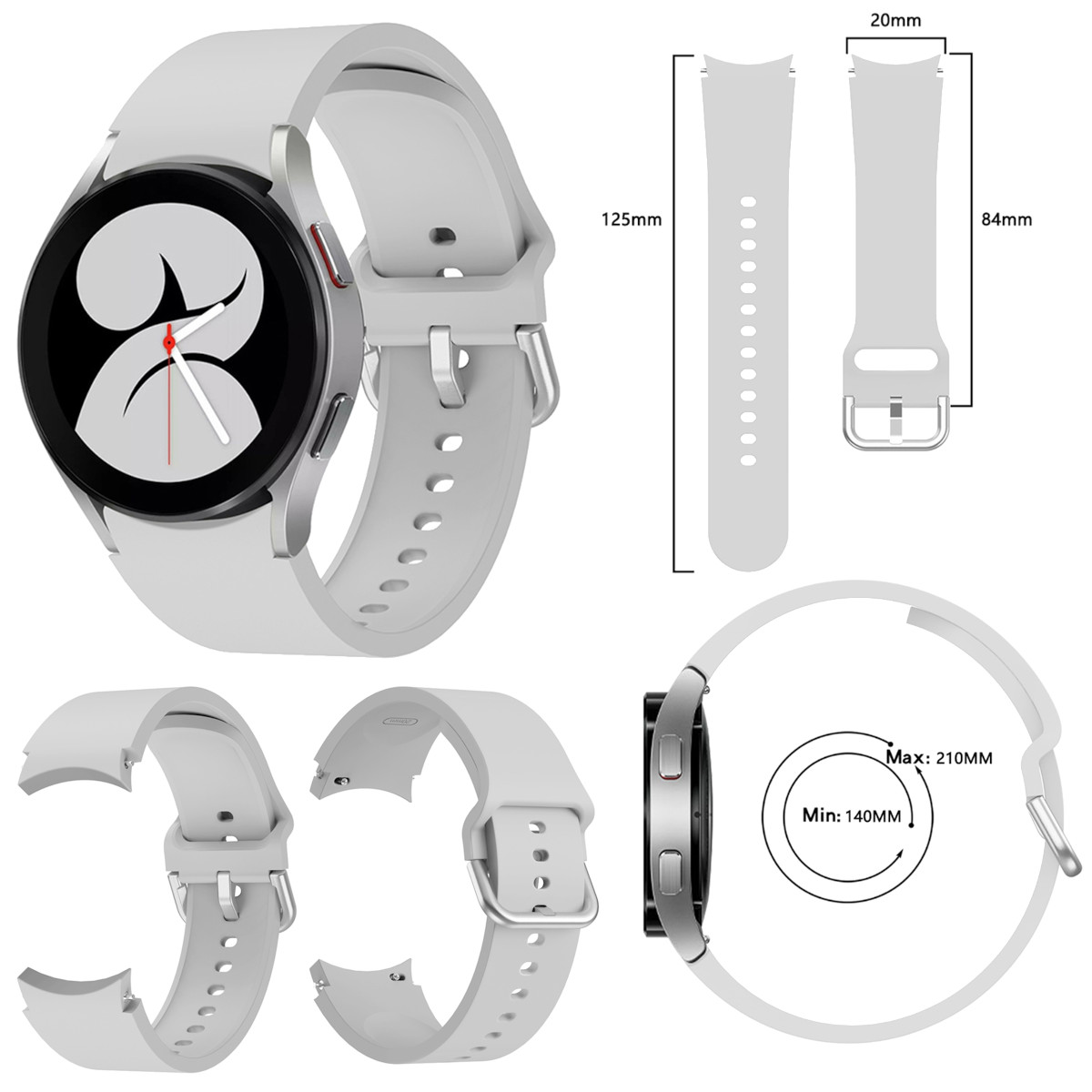 Ersatzarmband, Kunststoff 4 Grau Silikon Watch / 40mm, Armband, WIGENTO Samsung, Galaxy