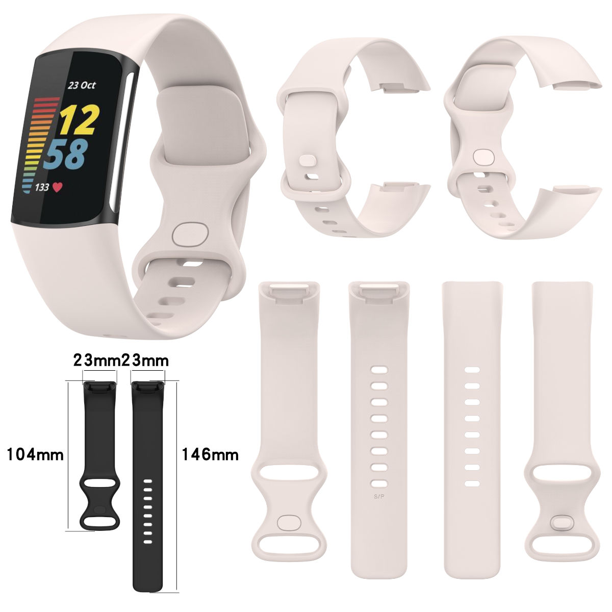 WIGENTO 6 Charge Silikon Band Größe Ersatzarmband, / Beige / L, 5, Sport Fitbit, Kunststoff