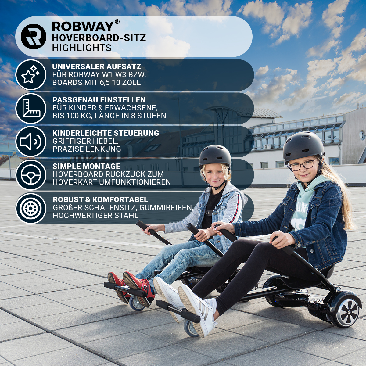 ROBWAY Zubehör, Hoverboard Schwarz Hoverkart Sitz