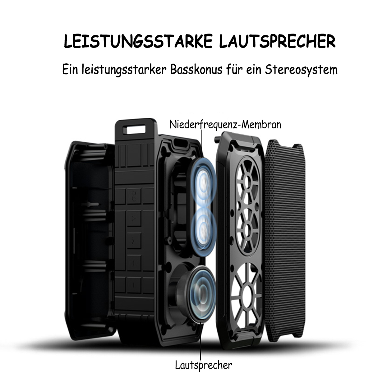 wasserdich schwarz, Lautsprecher, Wasserfest KINSI Subwoofer, Bluetooth-Lautsprecher, IPX7 Bluetooth-Lautsprecher, tragbarer