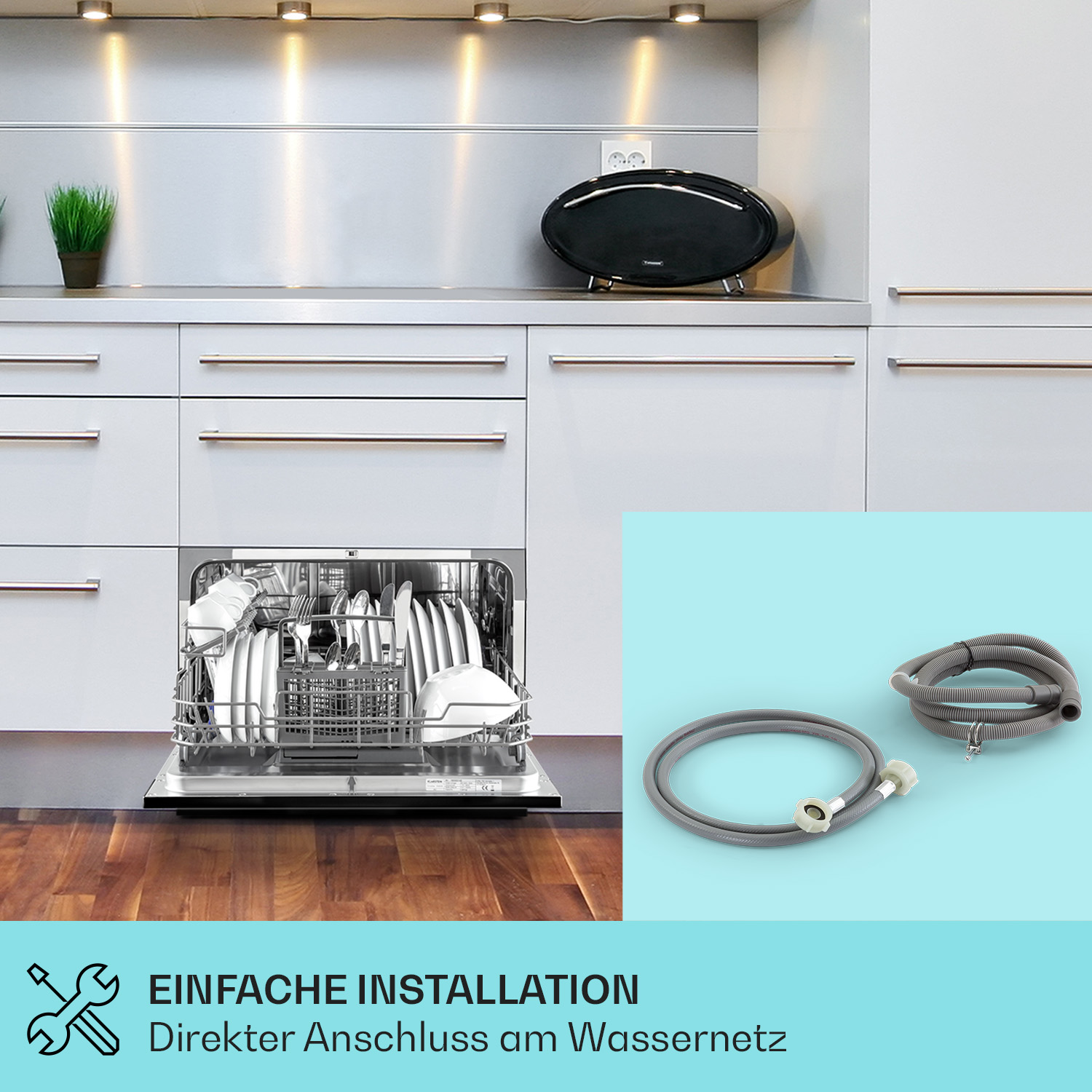 lavastoviglie KLARSTEIN Havasia UV 6, Programmi 6, Dimensioni: L 55 cm, A 43,50 cm, P 49,50 cm, Rumorosità, Nero, Classe E