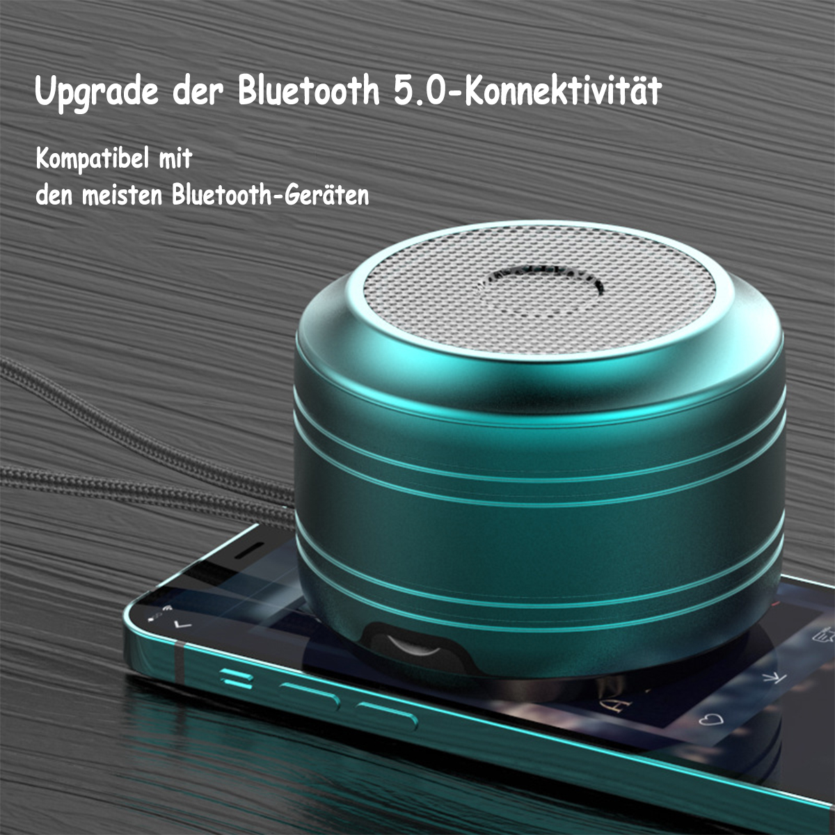 KINSI Bluetooth-Mini-Lautsprecher, 3D-Stereo-Lautsprecher Bluetooth-Lautsprecher, Nachtgrün Dunkles tragbarer Tischlautsprecher