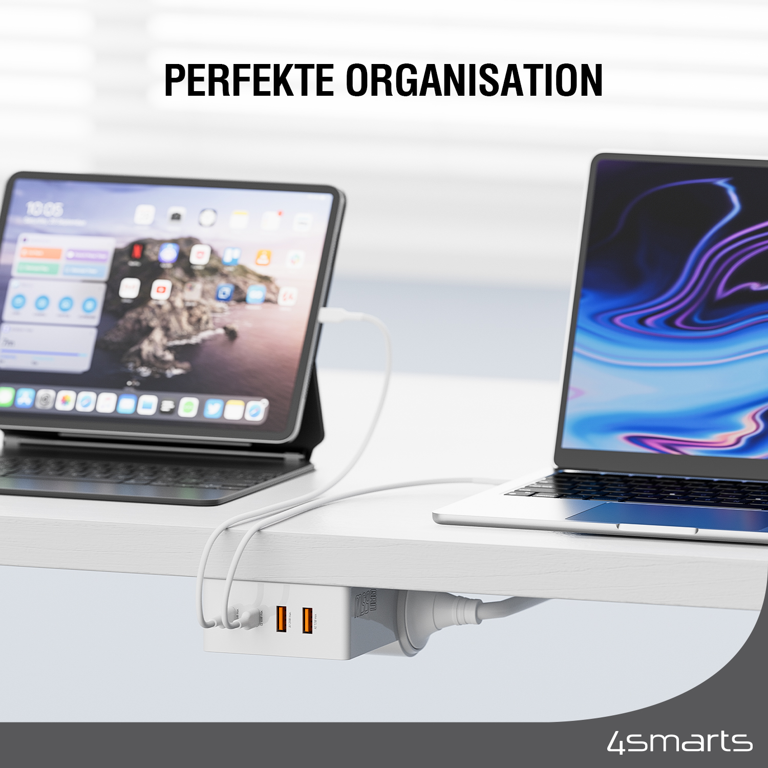 4SMARTS Desk GaN Steckdosenleiste mit Schalter Weiß Volt, Universal, AC 100-240