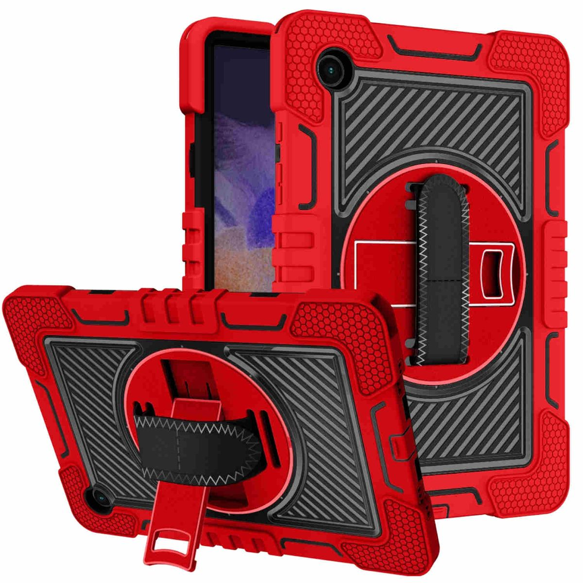 WIGENTO aufstellbare mit Hybrid Backcover Schwarz für Kunststoff Grad Hülle / / Rot Outdoor Handyhülle Samsung 360 Halte-Schlaufe Silikon
