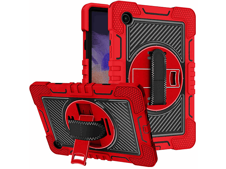 WIGENTO aufstellbare 360 Grad mit Samsung Schwarz Kunststoff / Halte-Schlaufe Silikon, Hybrid Backcover Rot Handyhülle Outdoor Hülle für 