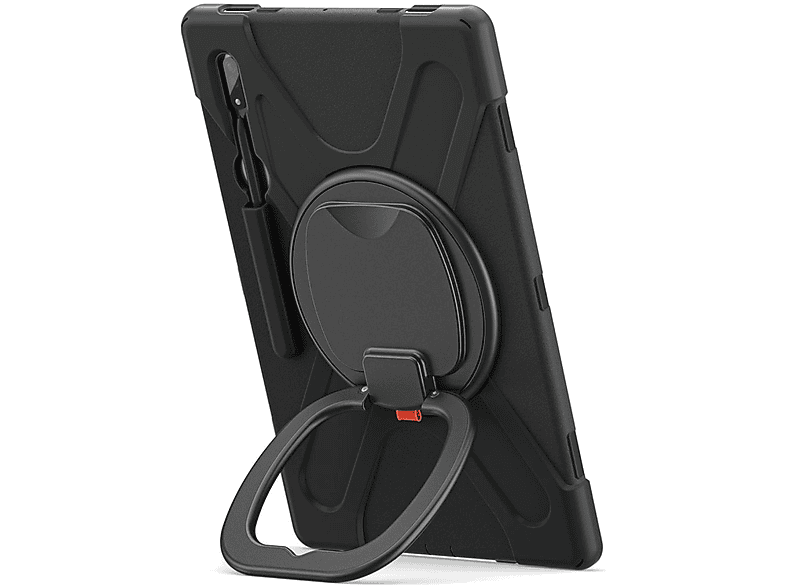 WIGENTO aufstellbare 360 Outdoor & mit Samsung Grad / Halte-Band Tablethülle Cover Full für Silikon, Kunststoff Trage Hülle Hybrid Schwarz Gurt