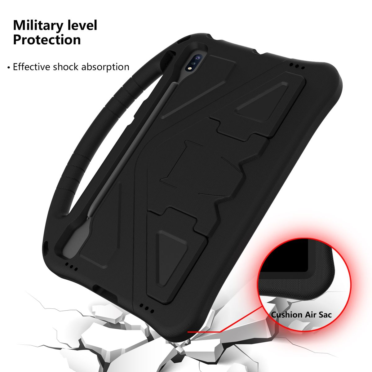 WIGENTO Kunststoff für Silikon Tablethülle / Kunststoff, Samsung Backcover Tragerahmen Hülle mit Outdoor Schwarz