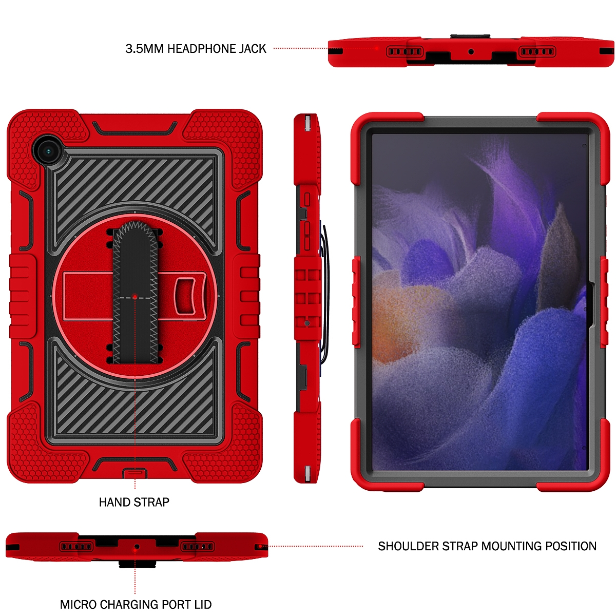 WIGENTO aufstellbare 360 Grad mit Samsung Schwarz Kunststoff / Halte-Schlaufe Silikon, Hybrid Backcover Rot Handyhülle Outdoor Hülle für 