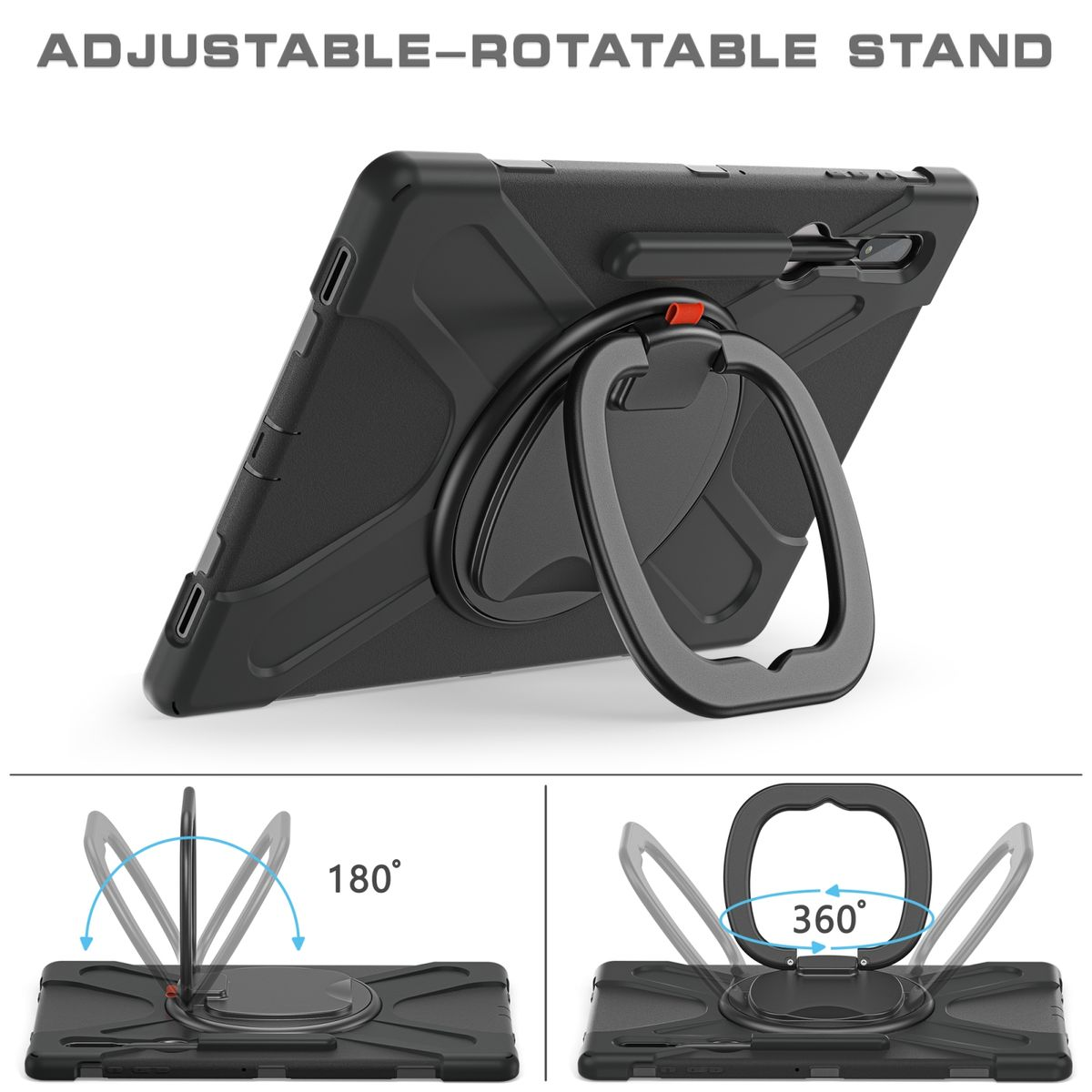 WIGENTO aufstellbare 360 Outdoor & mit Samsung Grad / Halte-Band Tablethülle Cover Full für Silikon, Kunststoff Trage Hülle Hybrid Schwarz Gurt