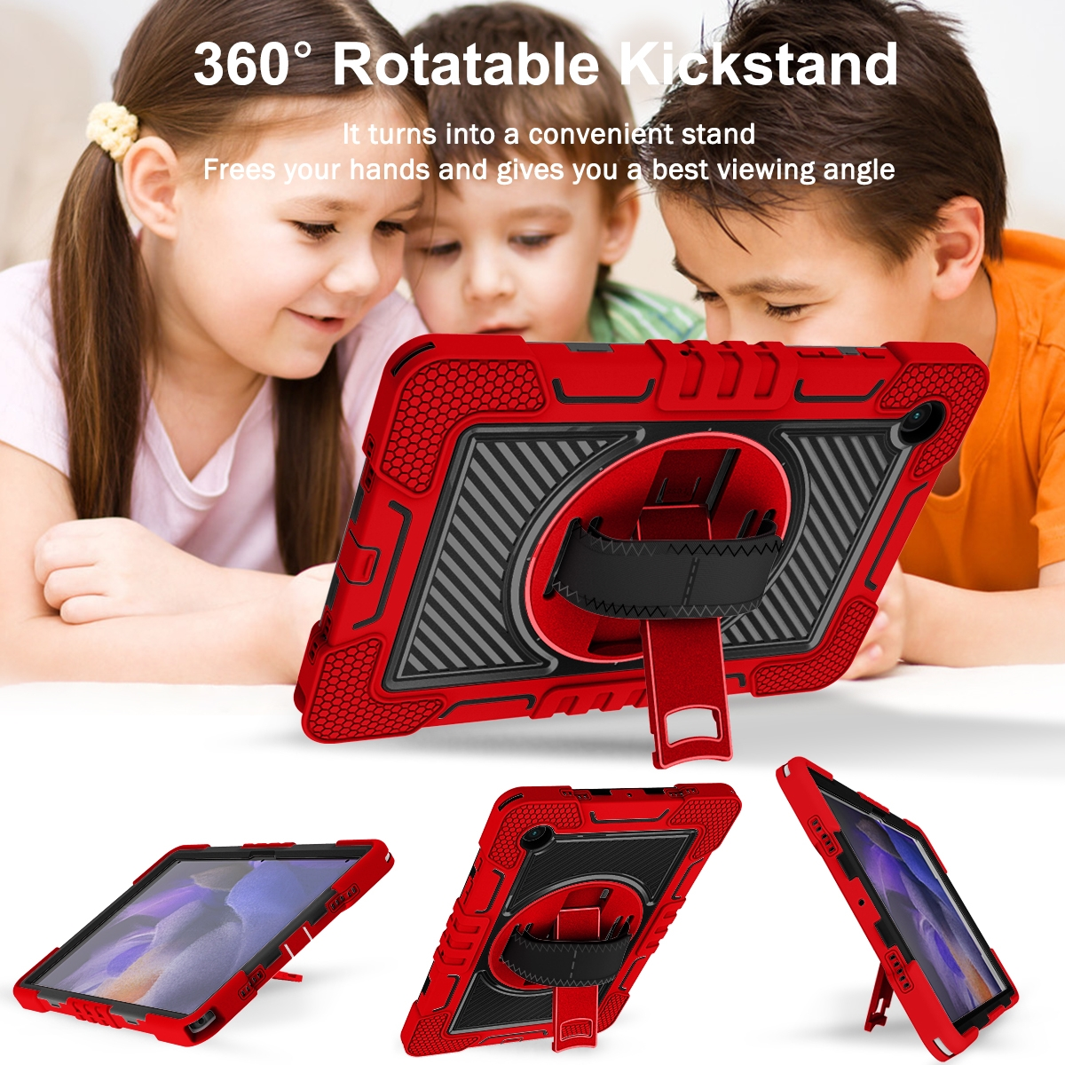 WIGENTO aufstellbare mit Hybrid Backcover Schwarz für Kunststoff Grad Hülle / / Rot Outdoor Handyhülle Samsung 360 Halte-Schlaufe Silikon
