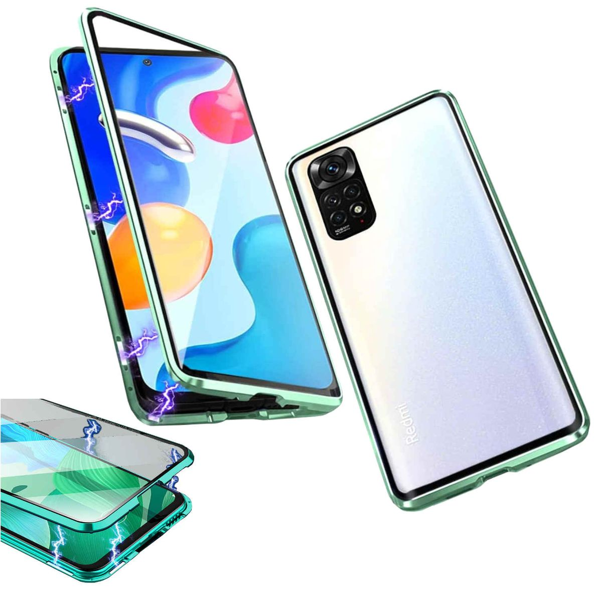 WIGENTO Beidseitiger 360 Grad Magnet Xiaomi, Full Grün Metall 5G, Cover, 11 Pro Hülle, Redmi Note Glas