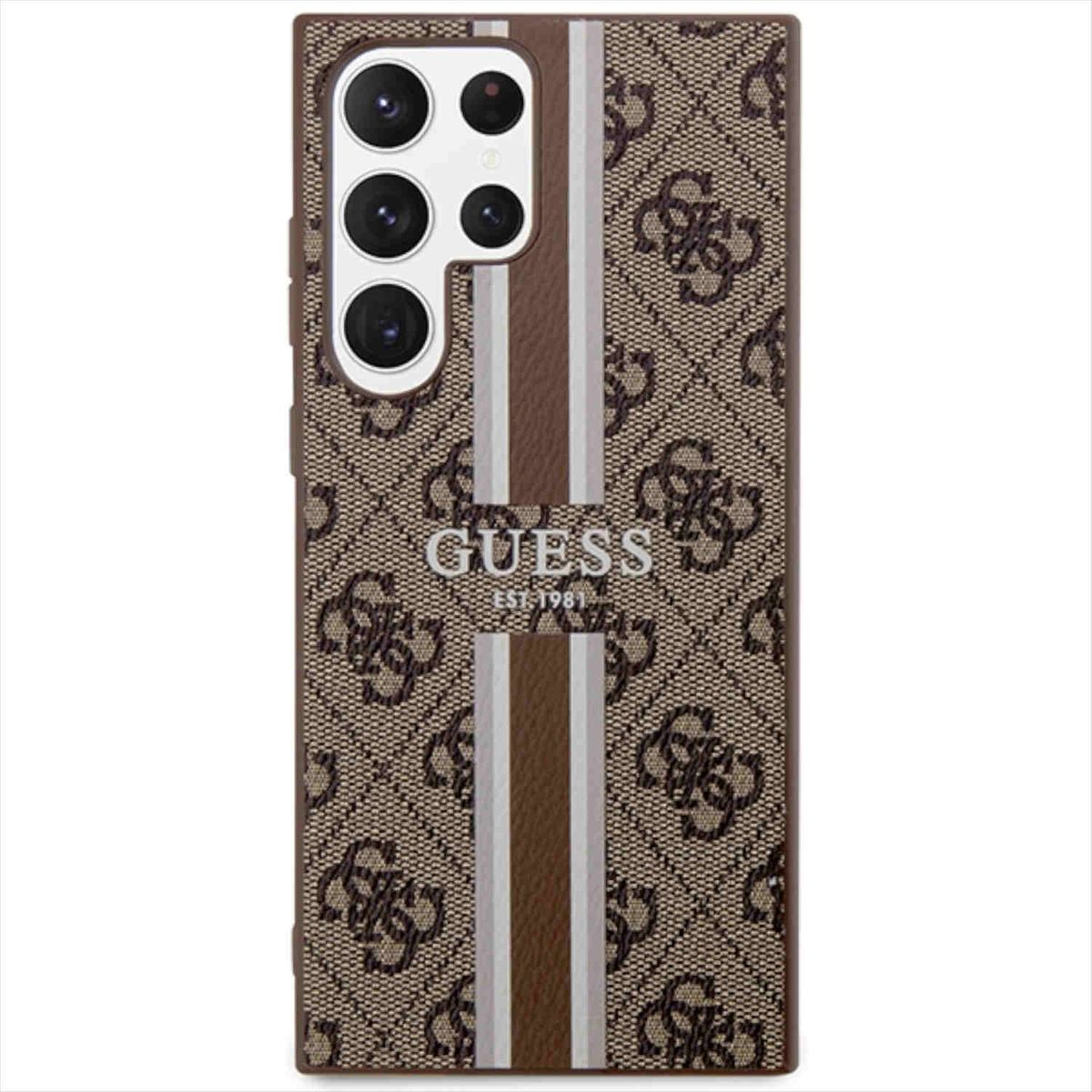 GUESS 4G Printed Stripe Collection Design Backcover, Galaxy Samsung, Braun Hülle, S23 Ultra