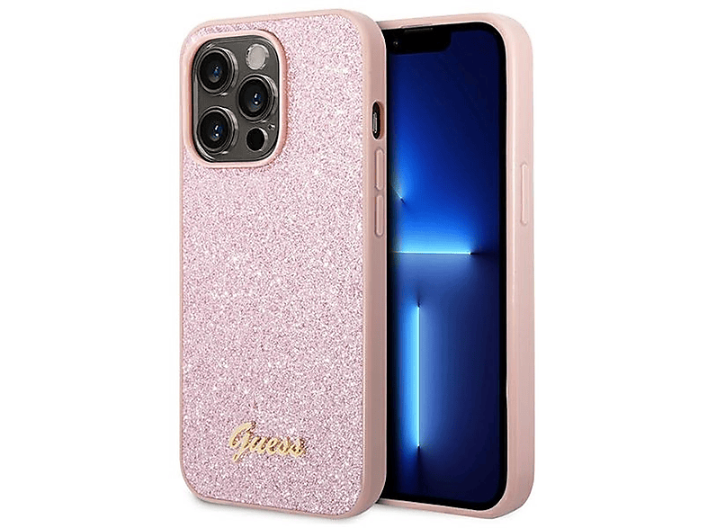 GUESS Glitter Script Collection Design Hülle, Backcover, Apple, iPhone 14 Pro Max, Pink