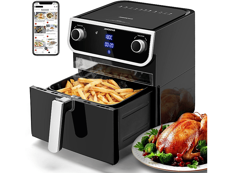 AIGOSTAR Joy Airfryer 8L XXL Heißluftfritteuse 1700 Watt Schwarz