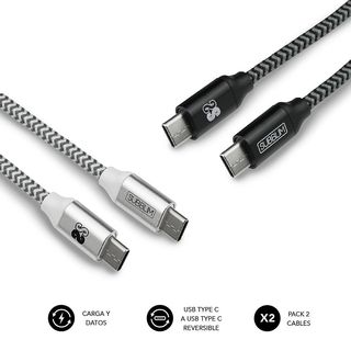 Pack 2x  cables USB Tipo C-USB Tipo C - SUBBLIM SUB-CAB-4CC001, USB 3.0, 300