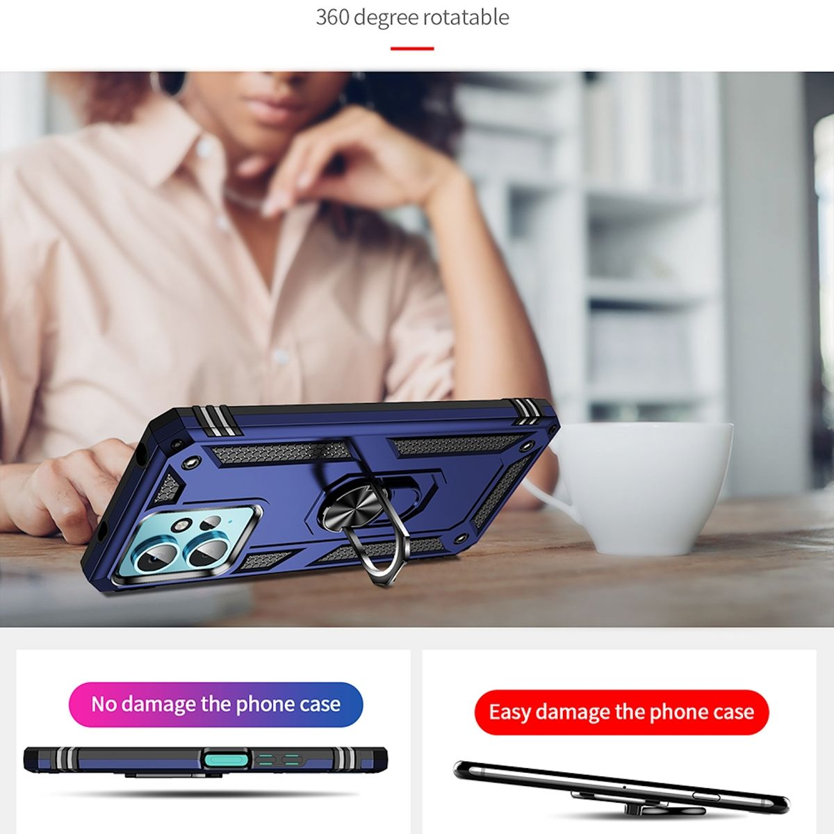 WIGENTO Design Magnet Ring Redmi robust aufstellbar, Blau 4G, Note 12 Hülle Backcover, Xiaomi