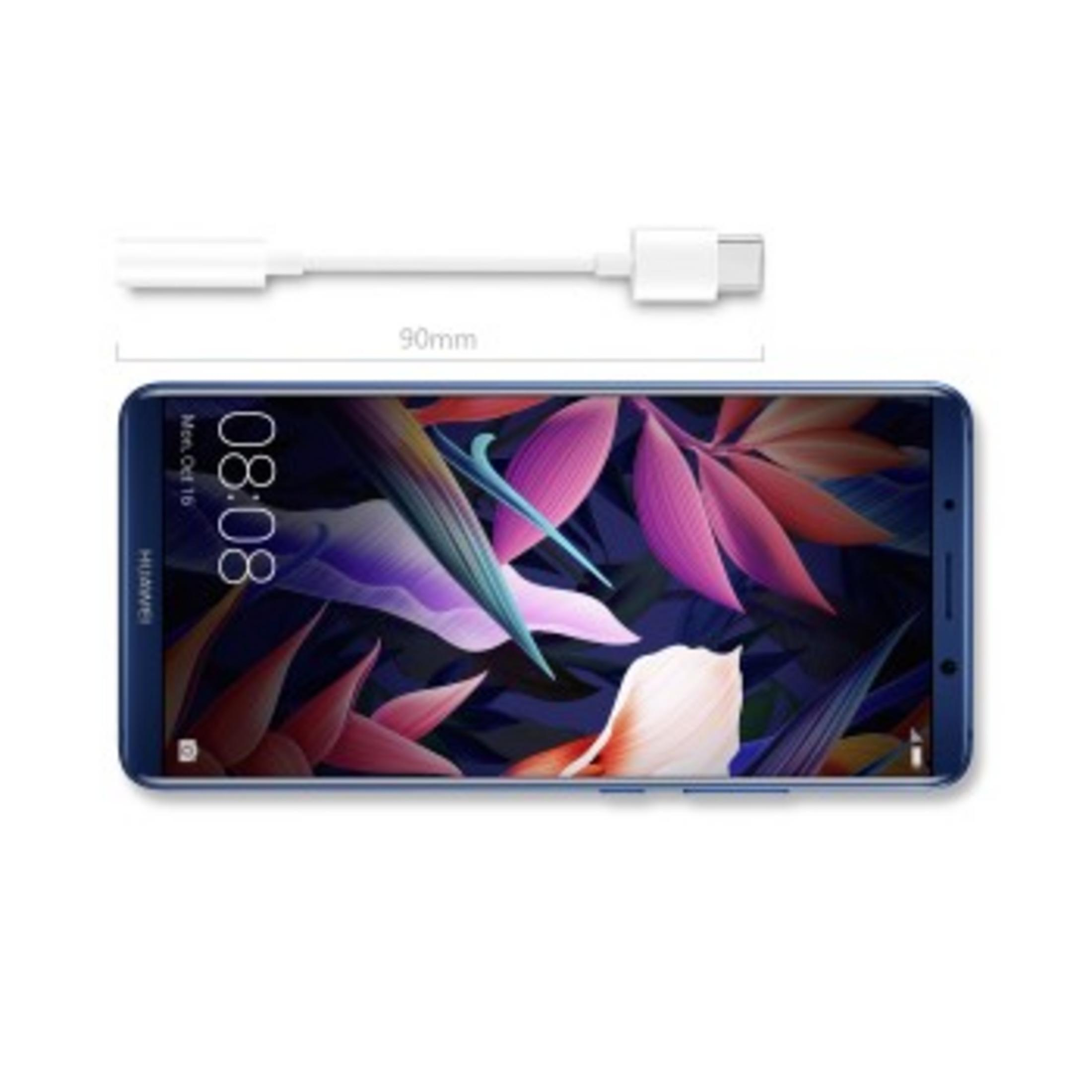 Niebieski telefon z kablem adaptera i godziną 08:08 wyświetlaną na ekranie.