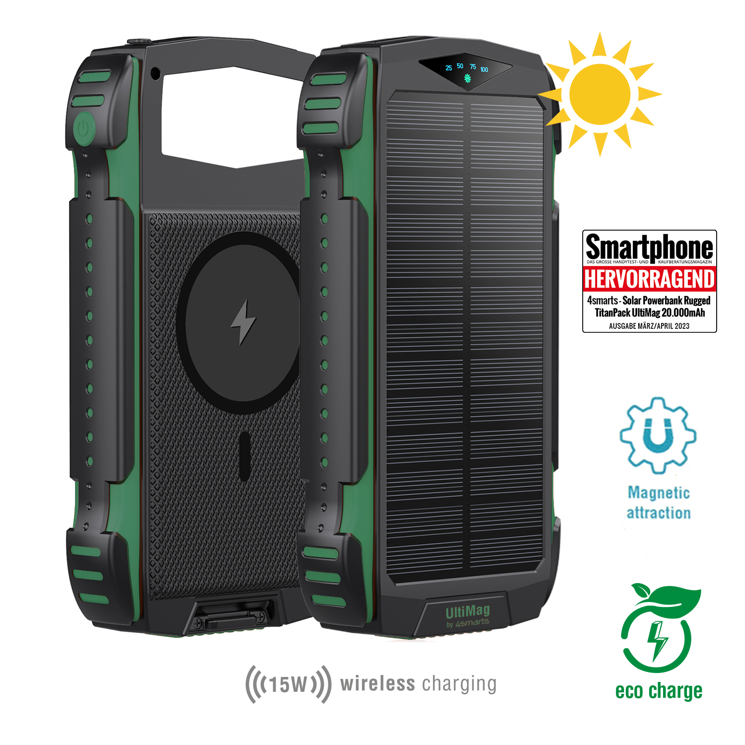 Solar Rugged Powerbank Mehrfarbig TitanPack 4SMARTS 20000 Wireless mAh