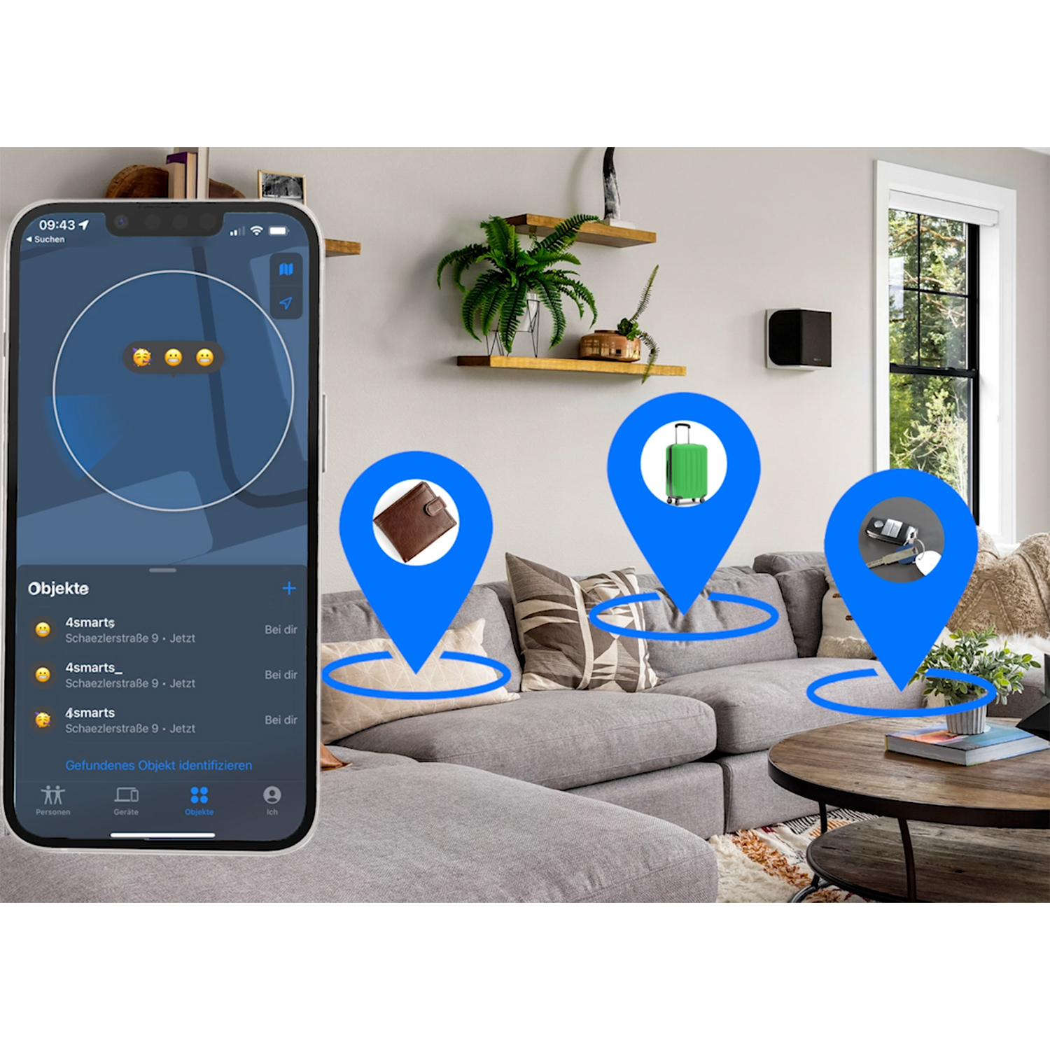 4SMARTS Standort-Finder mit Bluetooth Schwarz schwarz SkyTag Kofferanhänger Tracker