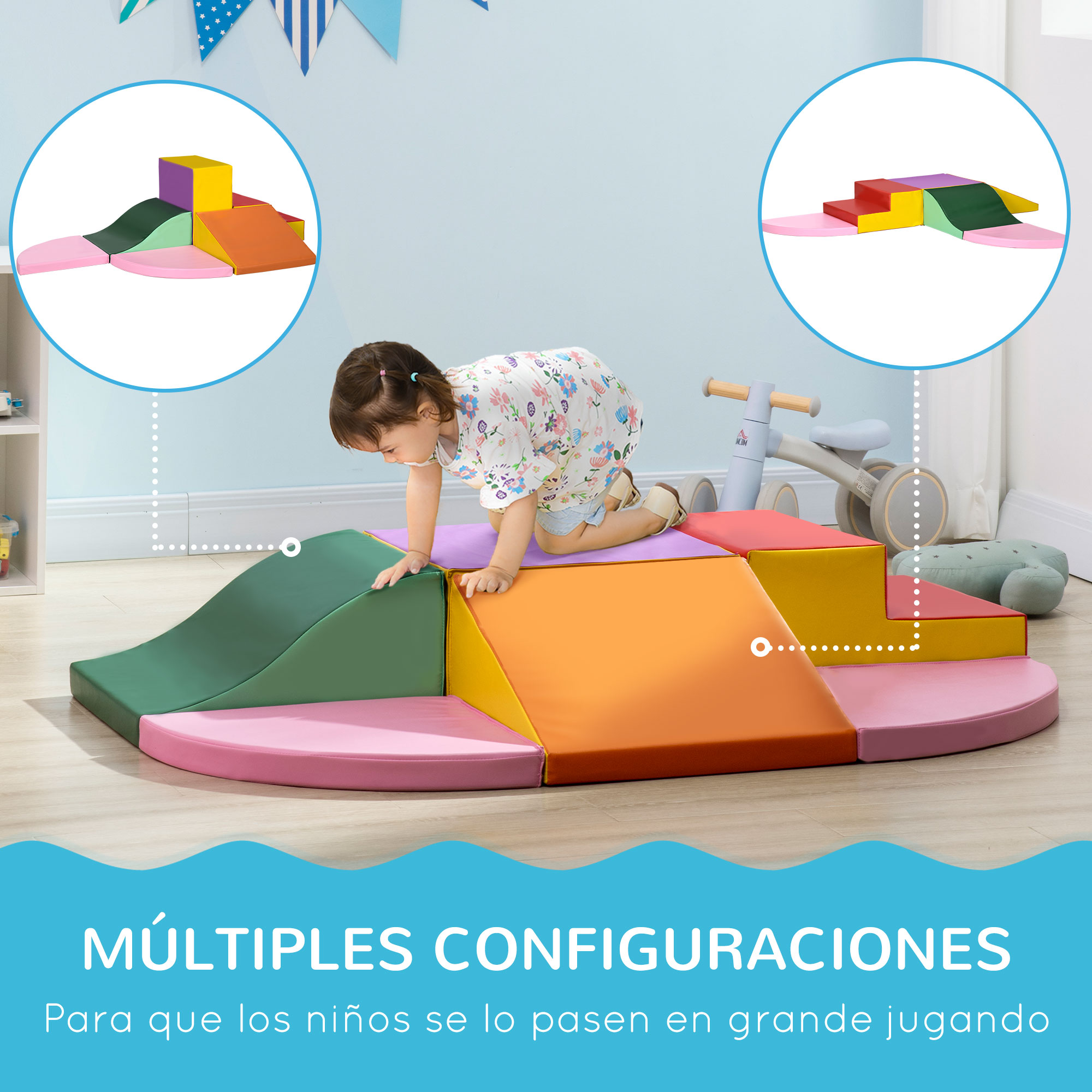 Juego de espuma colorido para niños con múltiples configuraciones.