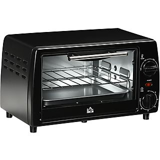 Mini horno  - 10 Litros, 750W, hasta 230 ℃, Temporizador 60m, 5x26x22 cm HOMCOM, 9,8 l, 26,00 cm, Negro