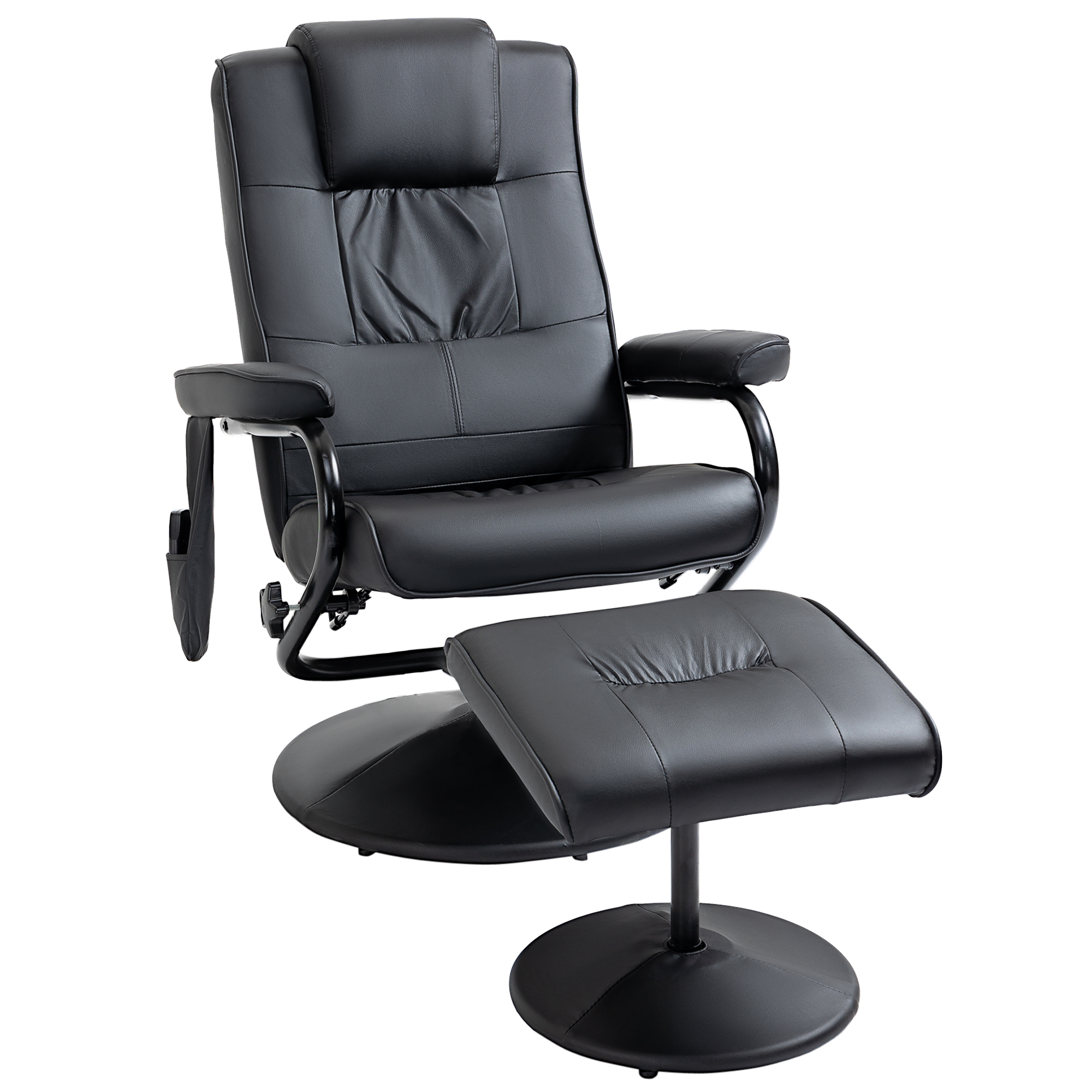 Sillón reclinable negro con reposapiés, ideal para relajación y comodidad.