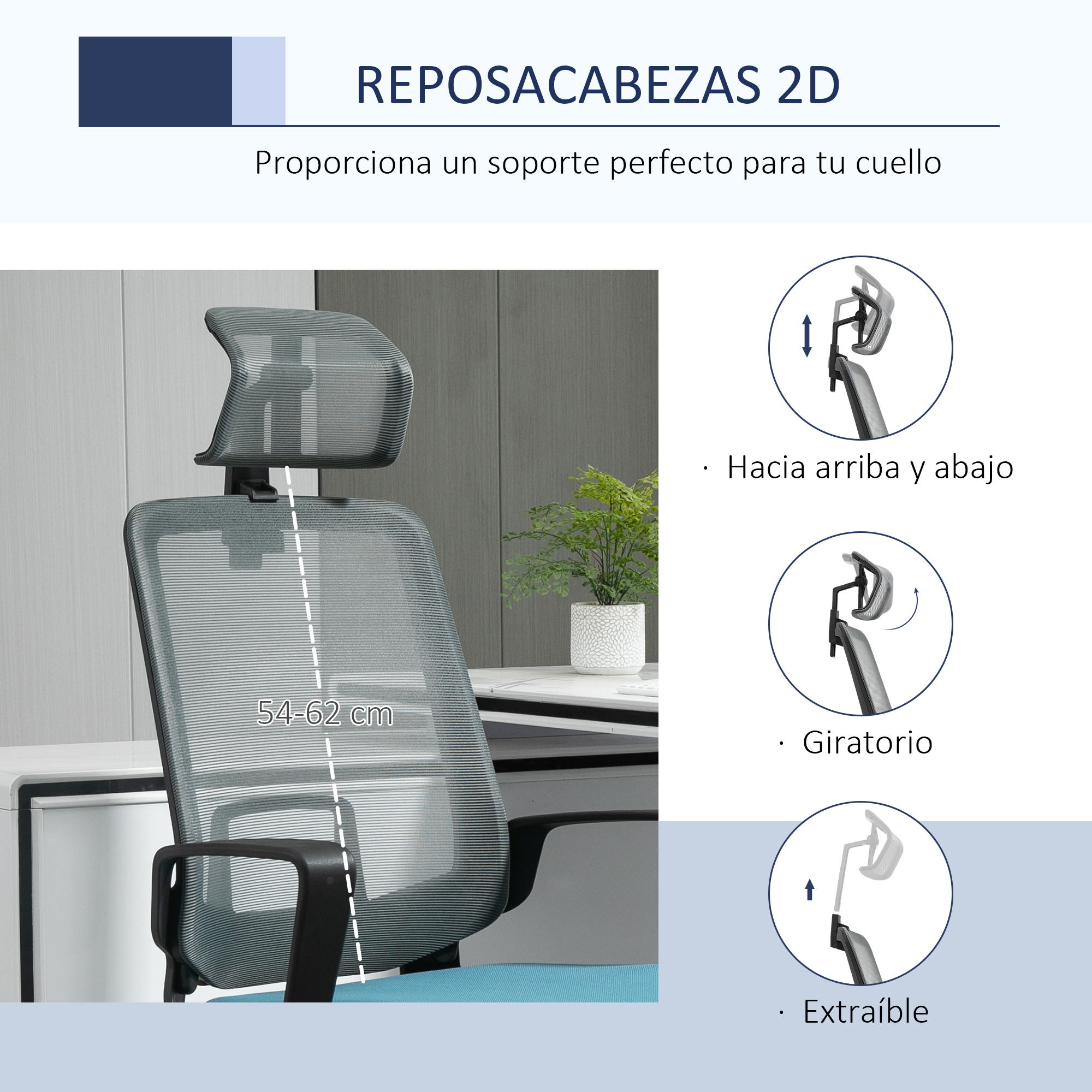 Una silla de oficina ergonómica gris. Tiene respaldo de malla y está sobre un fondo blanco.