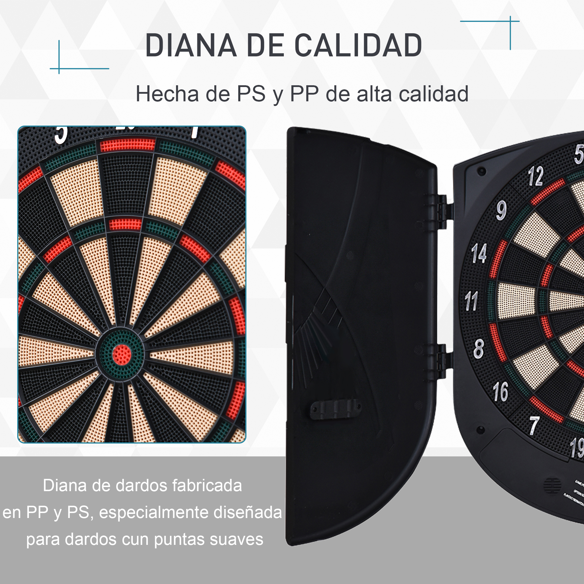 Diana con secciones negras y beige. La cubierta oscura está abierta.