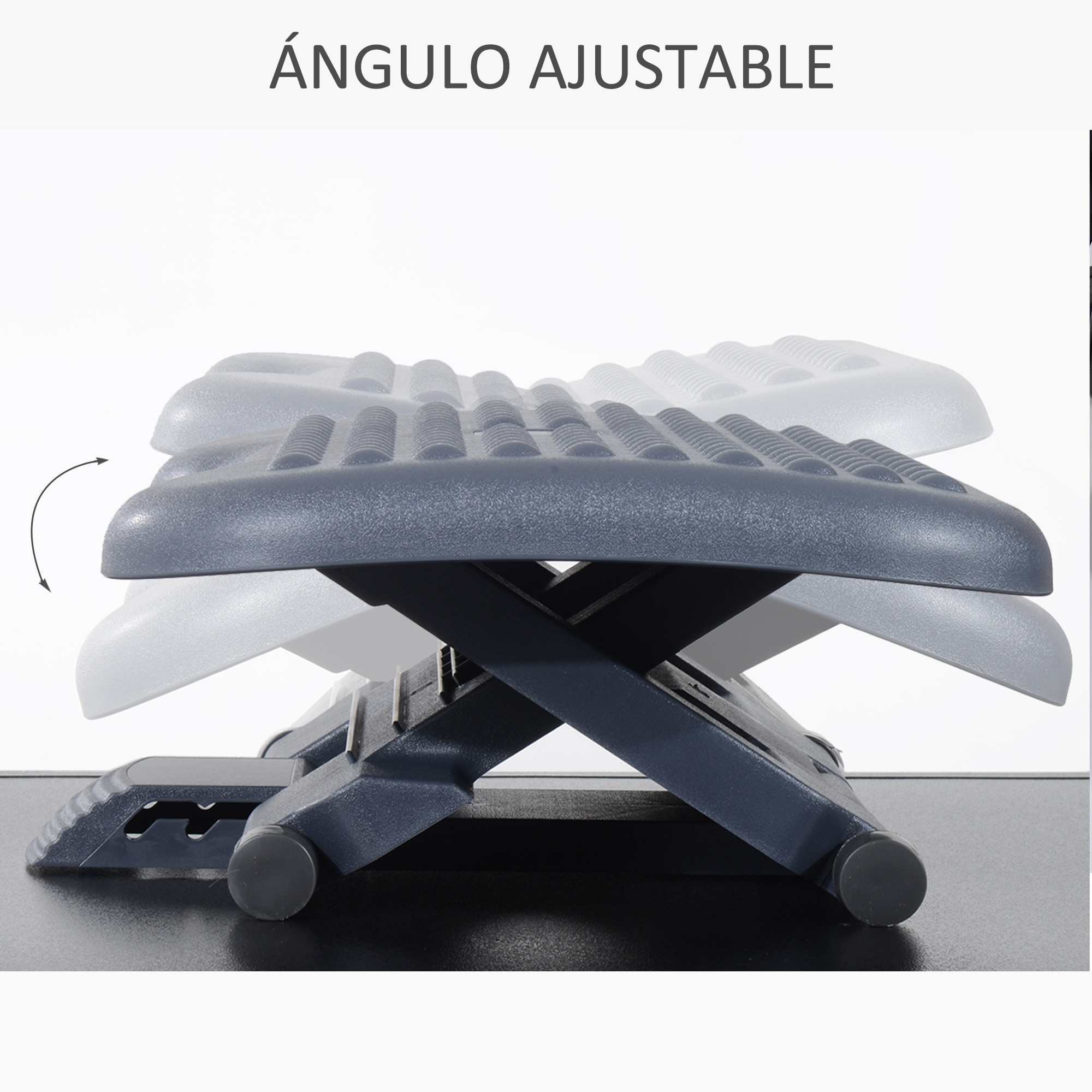Apoyapiés ajustable en gris. El reposapiés es gris y tiene una superficie texturizada.