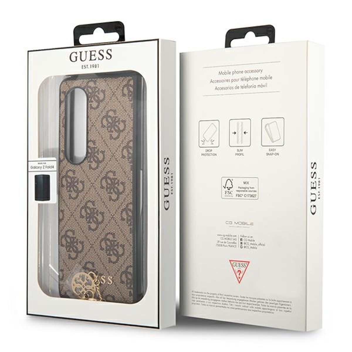 GUESS 4G Backcover, Z Hülle, Braun Charms Fold4, Collection Design Samsung, Galaxy