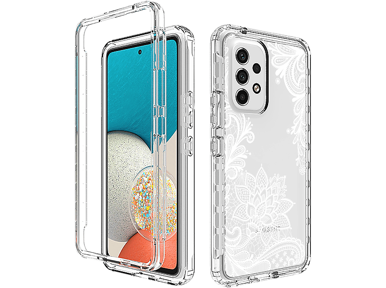 WIGENTO 360 Grad Muster Full Body Beidseitige Hülle, Full Cover, Samsung, Galaxy A53, Transparent mit Druck