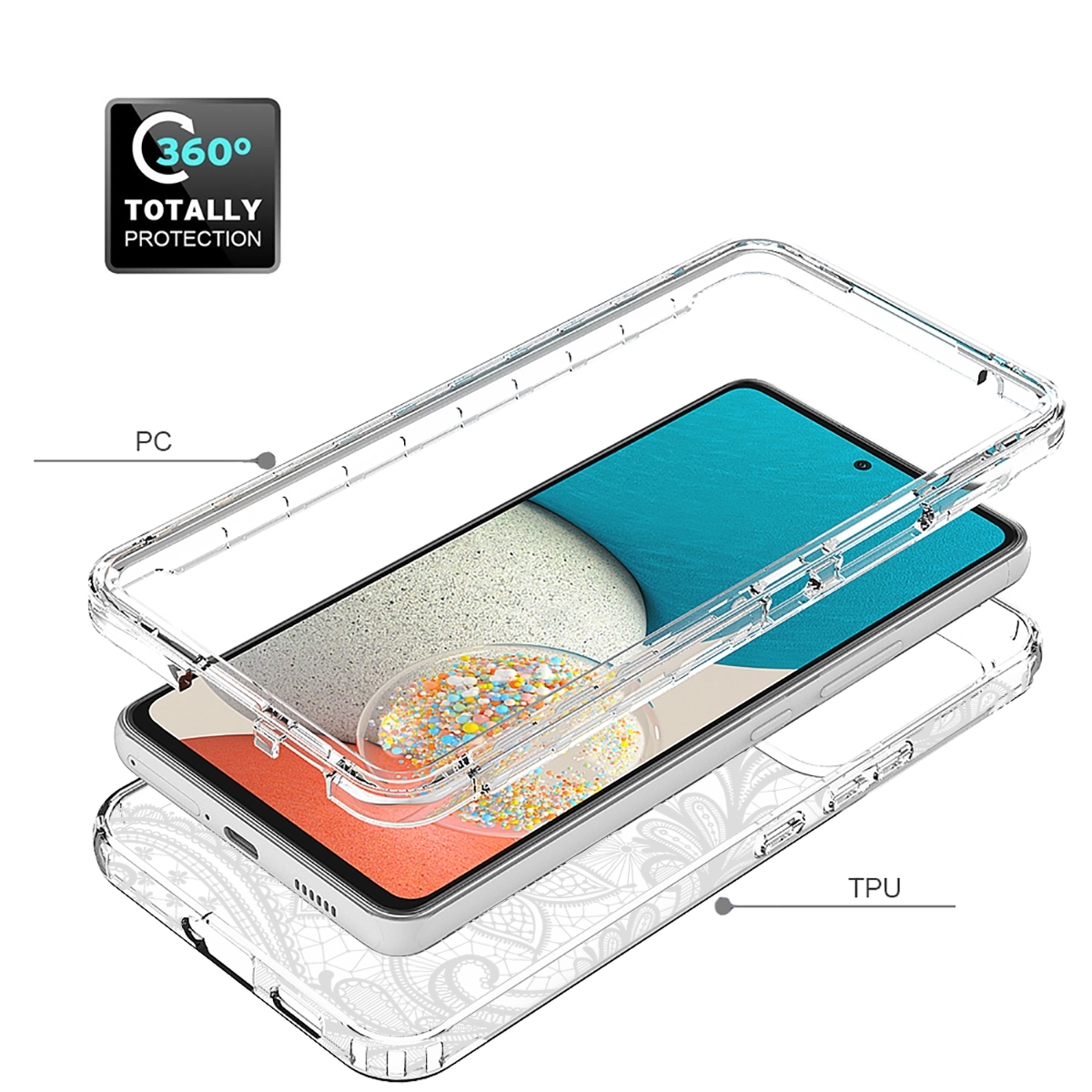 mit A53, Beidseitige Samsung, Galaxy Muster Transparent WIGENTO Grad Full Hülle, Full 360 Body Druck Cover,