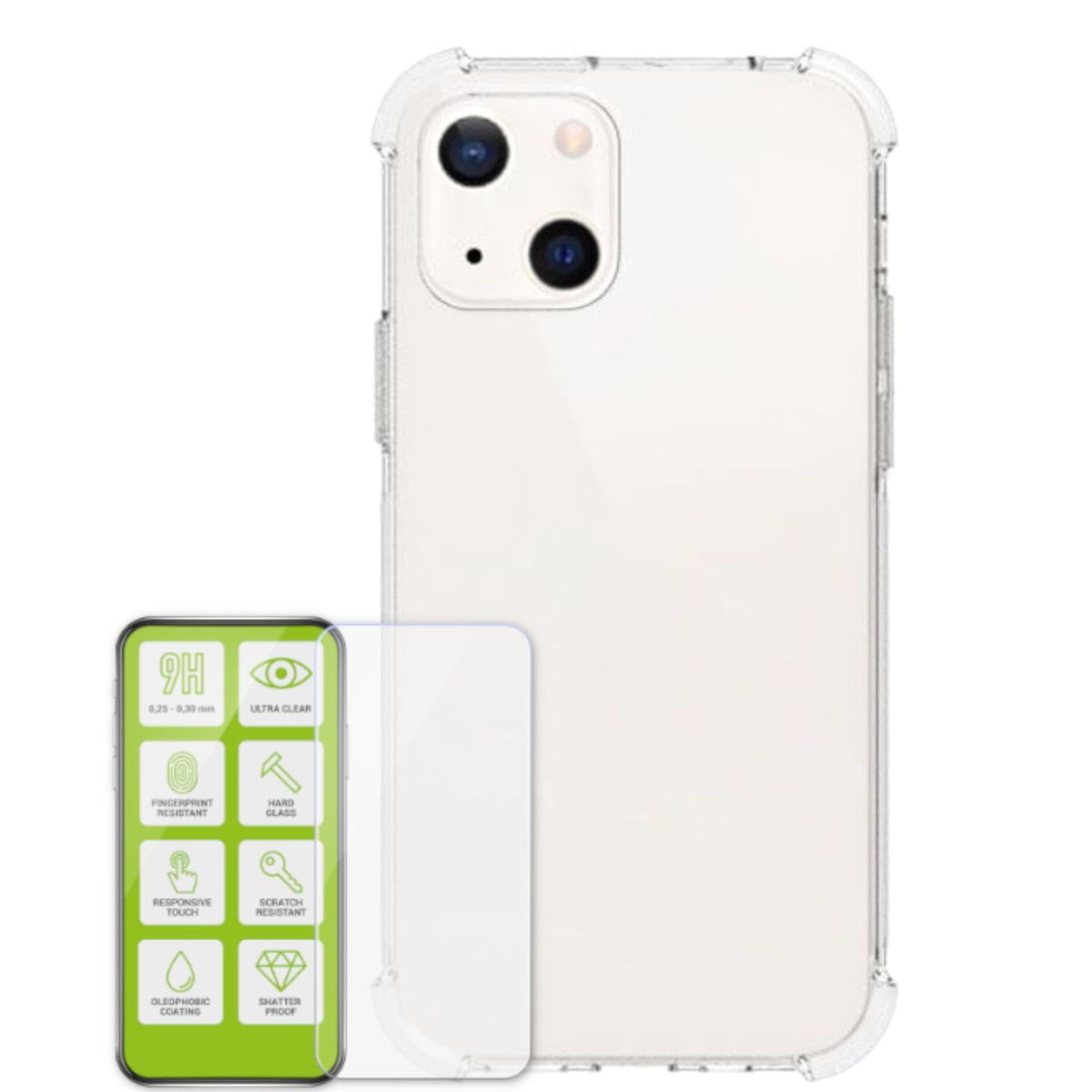 Glas H9 WIGENTO iPhone Silikon TPU Folie, Panzer dünn 13, Apple, Hülle + Backcover, Produktset Transparent Hart